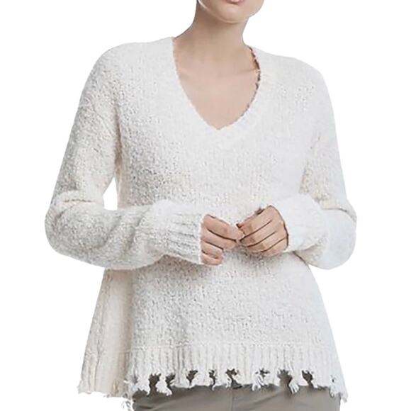 ATM Anthony Thomas Melillo Sweaters - ATM ANTHONY THOMAS MELILLO Chenille Destroyed Ivory V-Neck Sweater Size Small